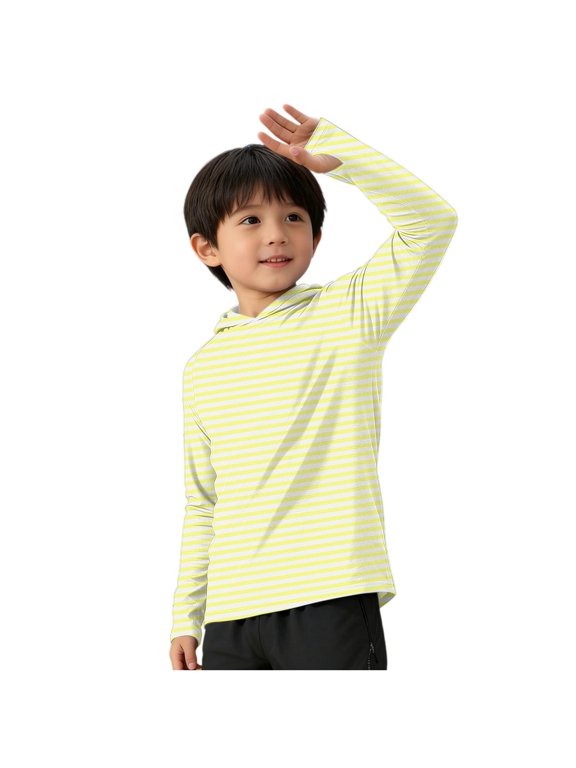 5T-16T Kids Sun Protection Shirts Striped Thumb Holes Hoodie Long Sleeve Soft Casual Going Out Running Shirts