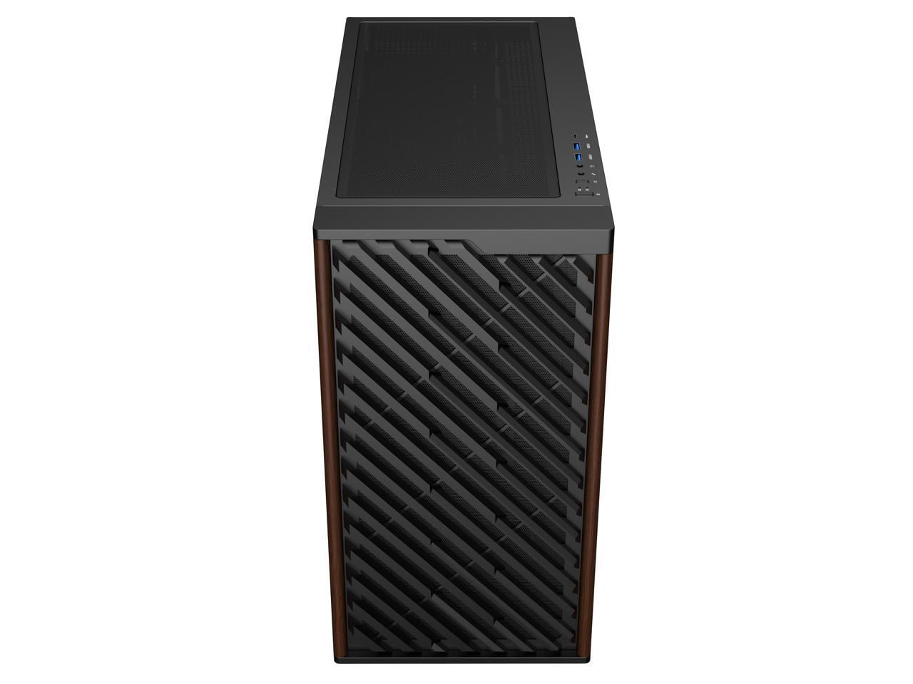 DIYPC DIY-ATX28-Wood Black USB3.0 /Type C ATX Mid Tower Gaming Computer Case w/ Tempered Glass Side Panel and Walnut Wood Front Panel, 4 x 120mm PWM Fans Pre-Installed
