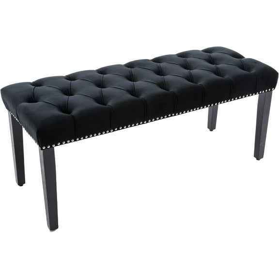 Button-Tufted Ottoman Bench, Upholstered Bedroom Benches Velvet Footrest Stool Accent Bench for Entryway Dining Room Living Room Bedroom End of Bed, Black
