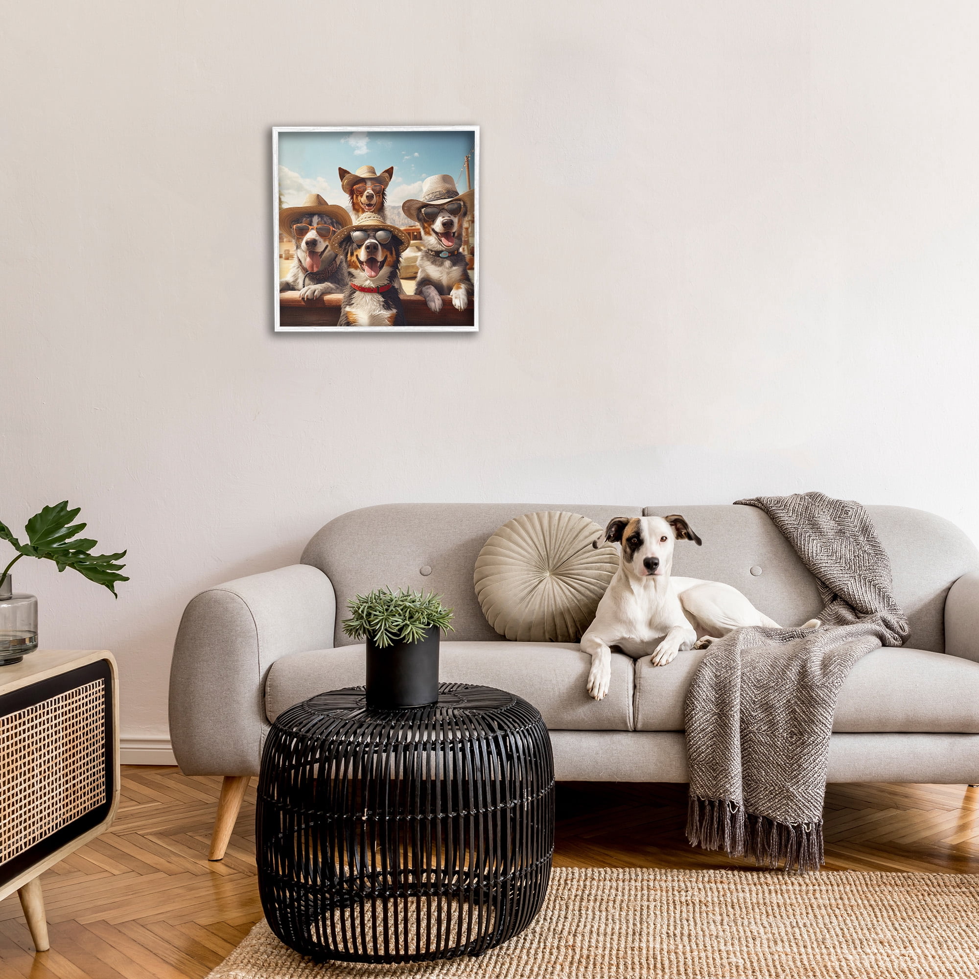 Stupell Industries Southwestern Cowboy Dogs Animals & Insects Painting White Framed Art Print Wall Art, 24 x 24