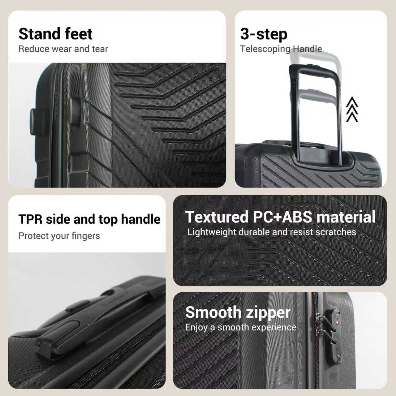 Travelhouse 3-Piece Hardside Luggage Set with TSA Lock Spinner Wheels, Black photo 2