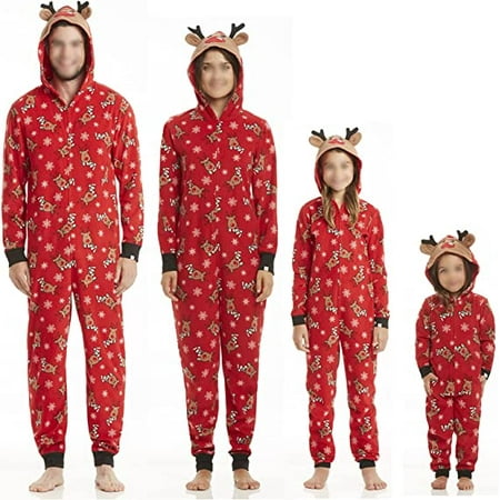 

Matching Family Christmas Onesie Pajamas Hooded Sleepwear 3D Ears Cute Novelty Elk Holiday Costume