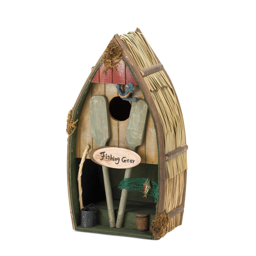 Birdhouses, Small Hanging Outdoor Wood Birdhouse Decor Fishing Boat by Songbird Valley