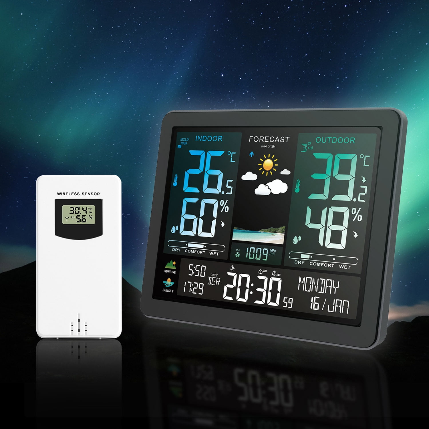 Weather station,Temperature Pressure Weather Screen Clock Temperature Pressure Weather Display Color Screen Clock Support Station Color Screen Display Alarm Clock Weather Station Huiop