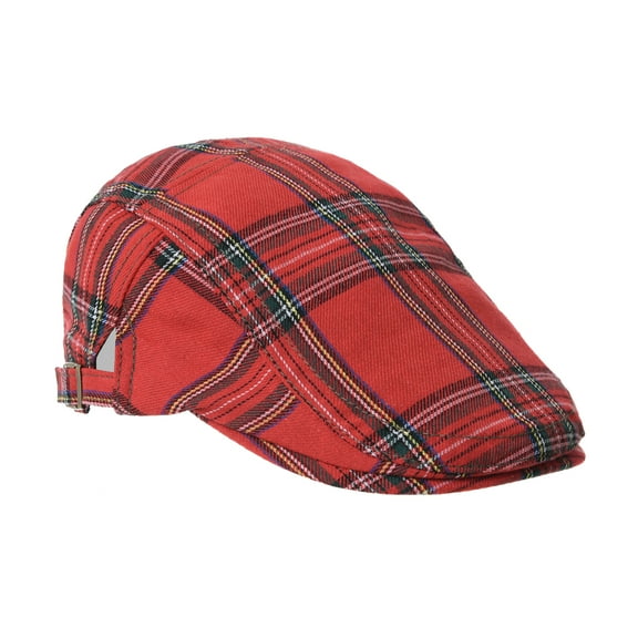 WITHMOONS Cotton Plaid Ivy Newsboy Cap Cabbie Flat Beret Hat YZ30097 (Red)