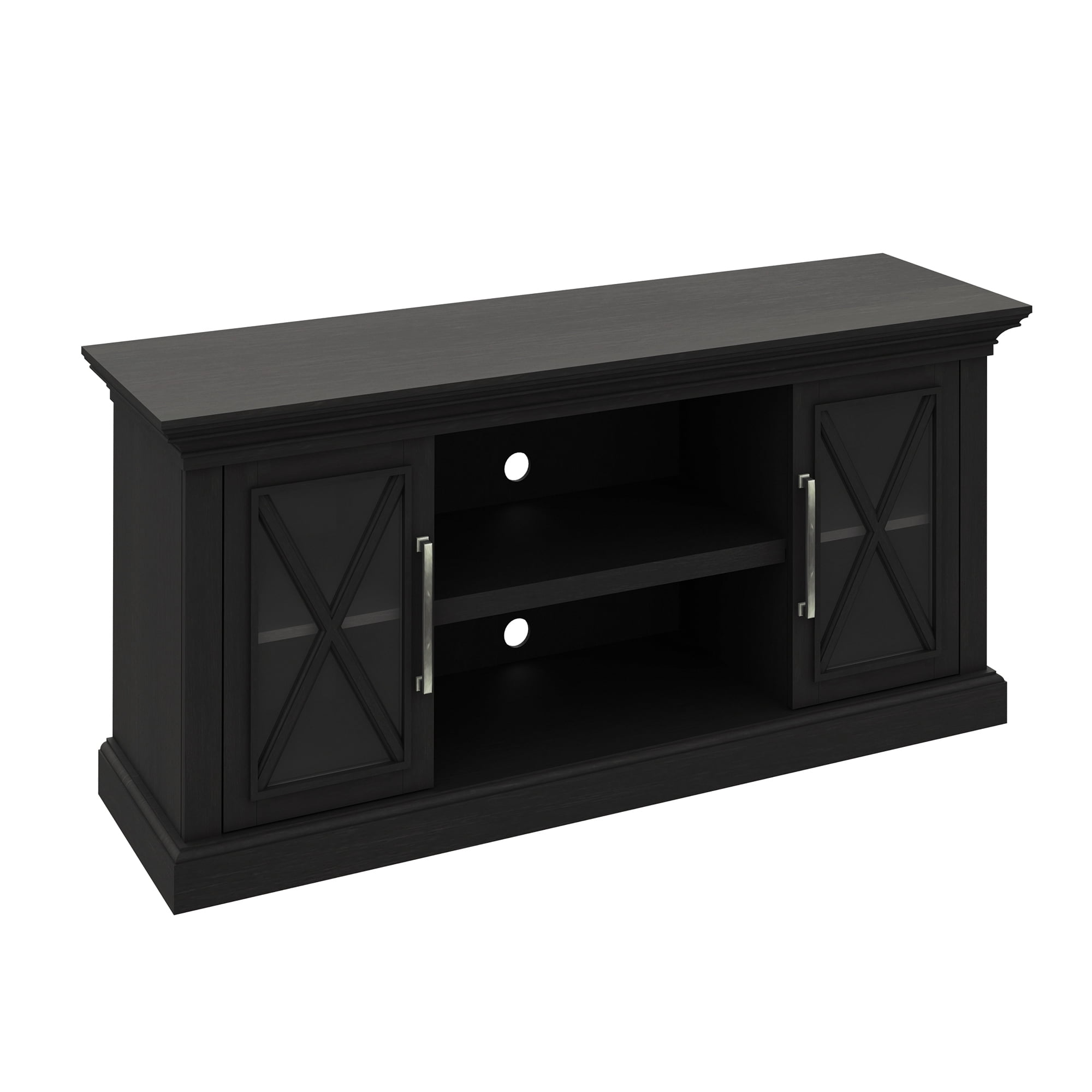 Luxe Society Hill TV Stand for TVs up to 65 inches Screen Size with Two Side Cabinets and Open Center Shelves in York Black