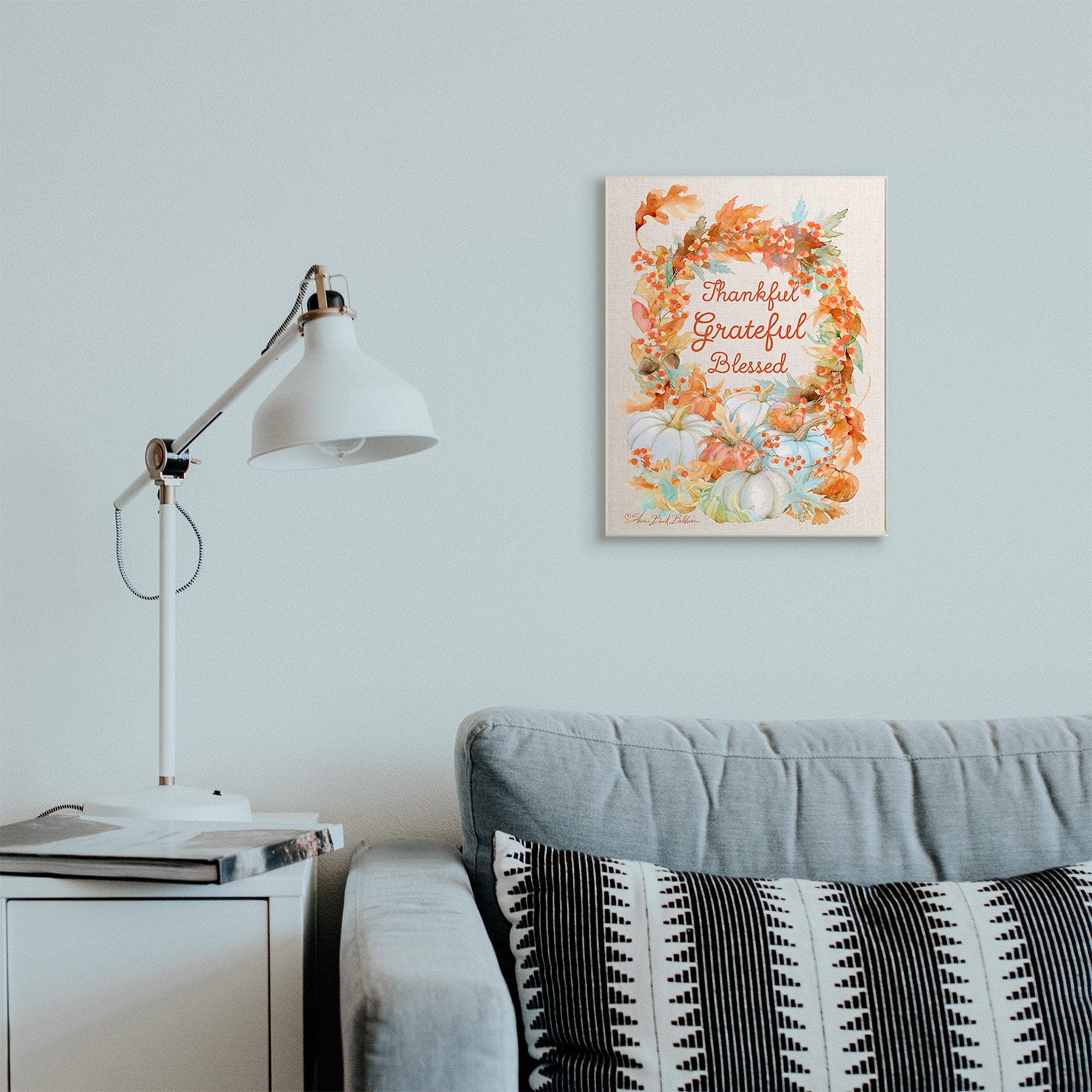 Stupell Industries Thankful Grateful Blessed Text Autumn Harvest Novelty Painting Wall Plaque Art Print Wall Art, 13 x 19