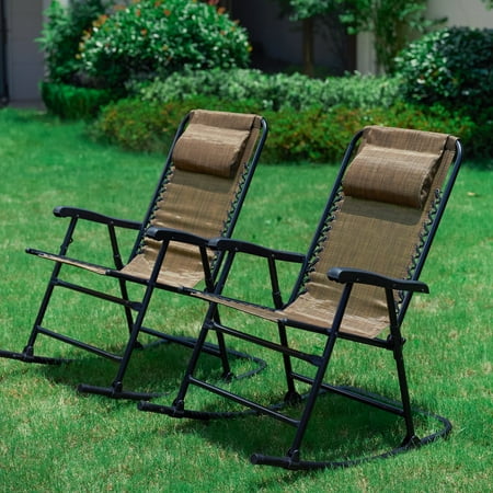 2-Piece Portable Folding Rocking Chair Set - Brown