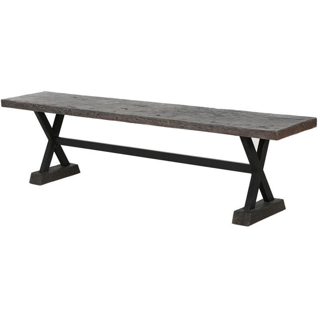 Noble House Chalmette Outdoor Brown Concrete and Steel Dining Bench