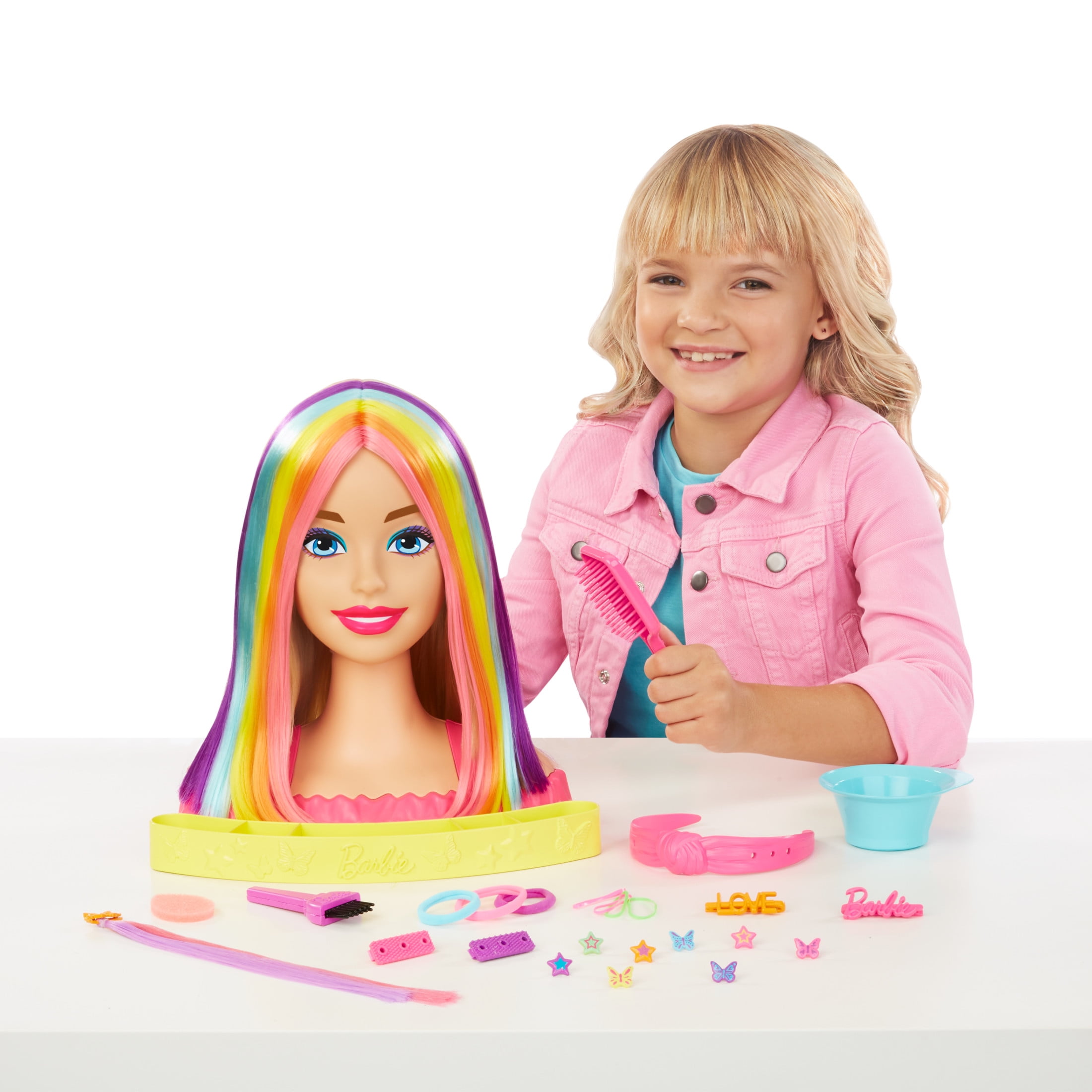 Barbie Deluxe Styling Head with Color Reveal Accessories and Blonde Neon Rainbow Hair