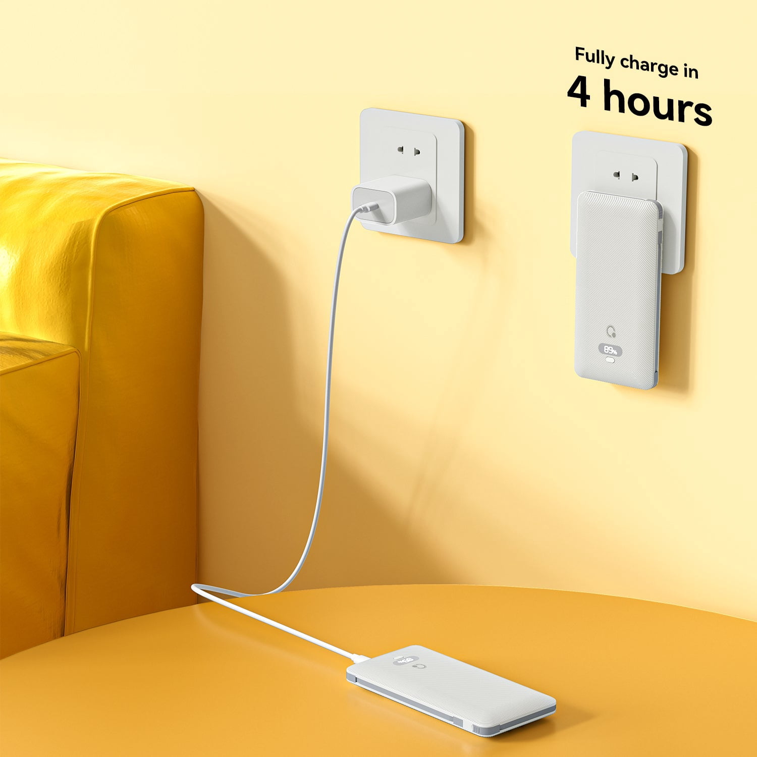 Q PD20W 10000mAh Portable Power Charger with Built-in Cables AC Wall Plug, USB C Fast Charging Power Bank with 3 Cords,5 Output External Battery Compatible with iPhone,Tablet & All Smart Phones