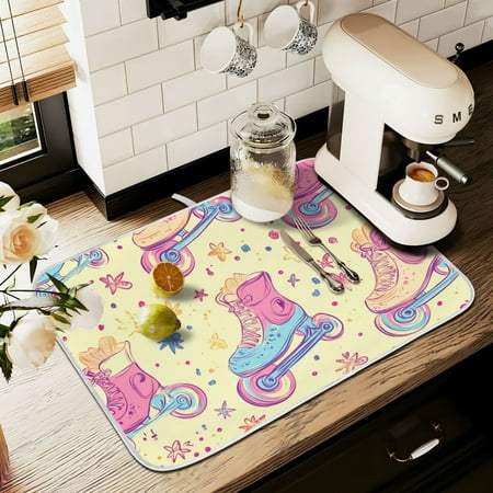 

Yayeee Drying Mat for Kitchen Counter Dishes Microfiber Coffee Decorative Pad Neon Skates