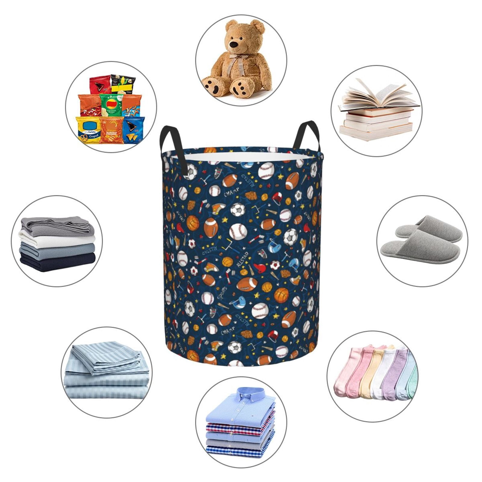 Large Laundry Basket with Handles - baseball football Kids Baby Dirty Clothes Laundry Hamper for Bedroom Aesthetic