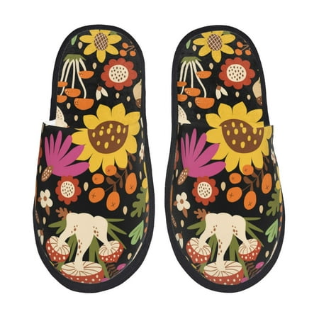 

Sikiie Sunflowers Mushrooms Fuzzy Slip-on Slippers Warm Cozy Soft Lightweight Memory Foam Indoor House ShoesMedium
