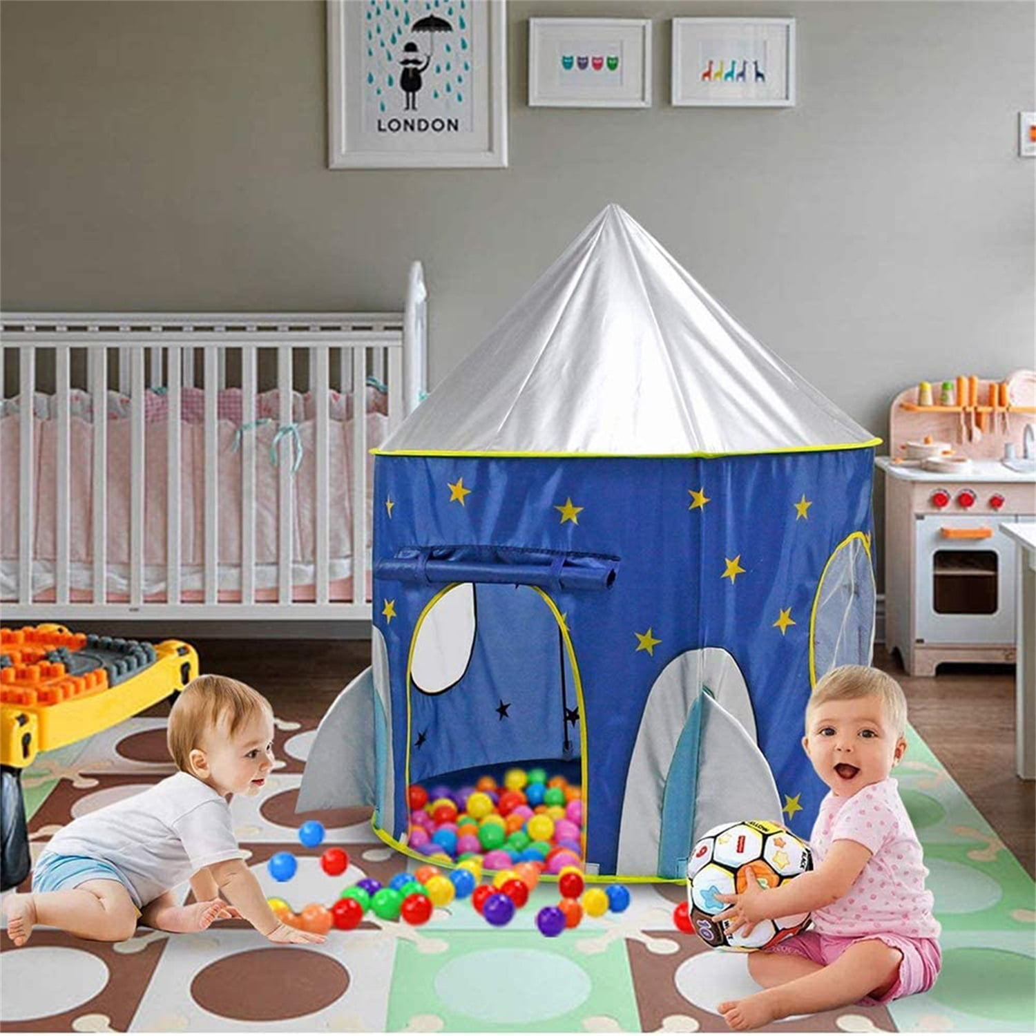 CIPACHO Folding Play Tent, Kids Portable Blue Tent, Girl Princess Castle Fairy Cubby House, Children's Play Tents, Blue