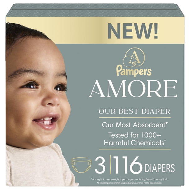 Pañales Pampers Amore tamaño 3 (6-12 kg), 116 unidades, hipoalergénicos