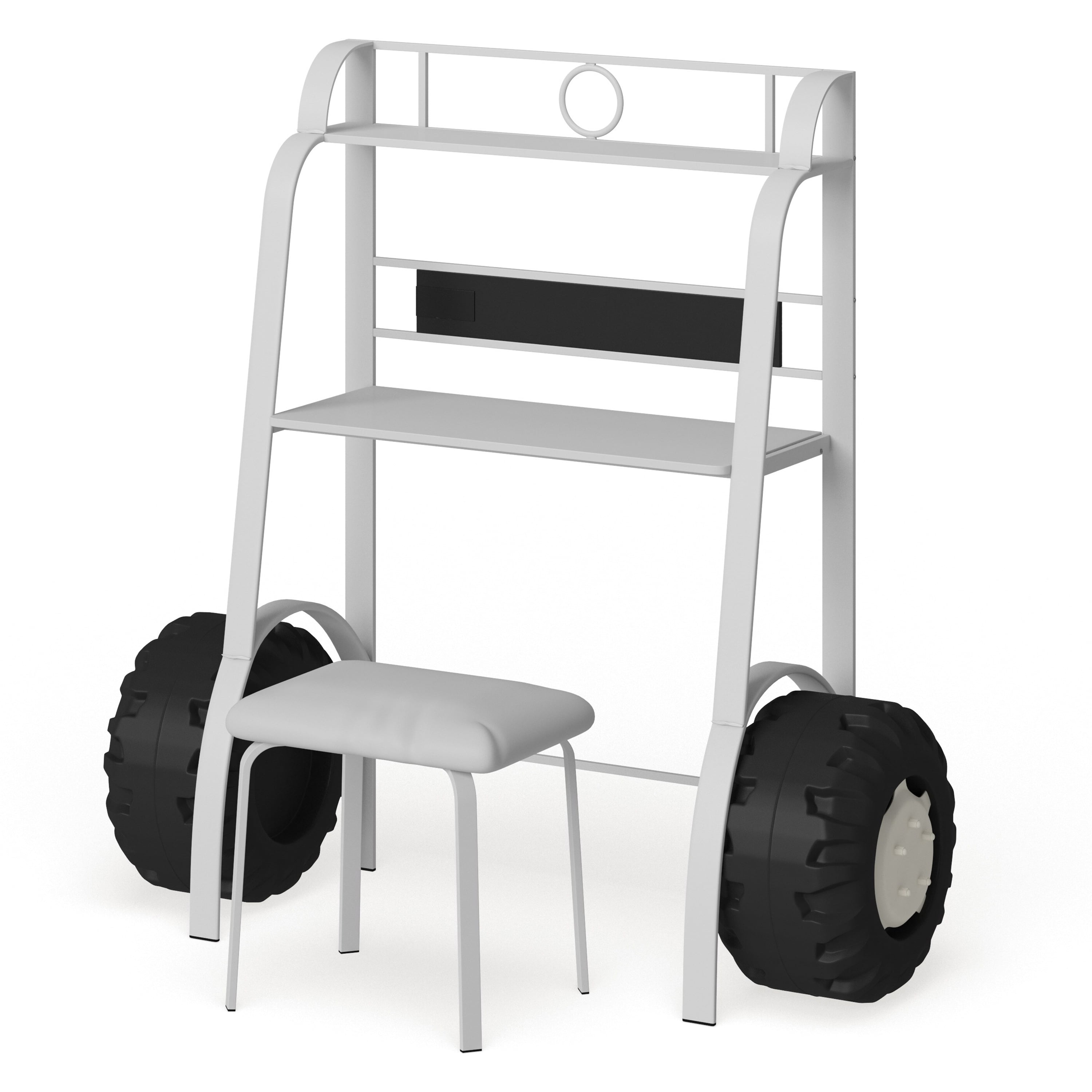 Furniture of America Daiton Novelty Metal White Race Car Kids Desk and Stool Set