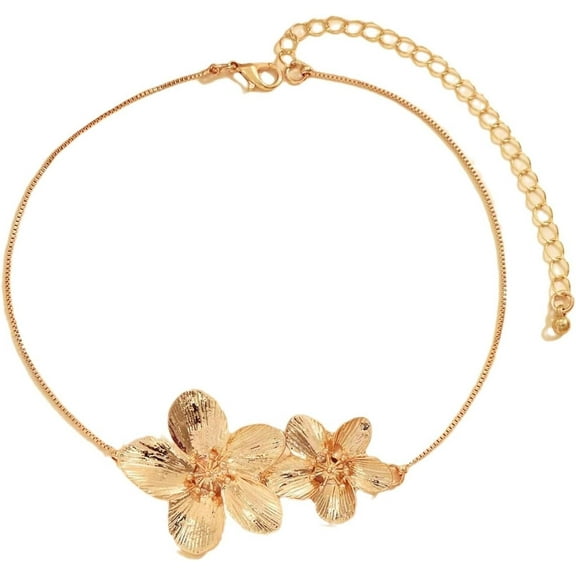 Chunky Gold Flower Pendant Necklace Vintage Statement Layered Daisy Camellia Flowers Chic Metal Floral Choker Necklace for Women Boho Spring Summer Wedding Prom Party Vacation Trendy Dress Jewelry