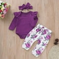thumbnail image 3 of SUCS Newborn Baby Girl Clothes Infant Girl Outfits Long Sleeve Ruffle Romper  Floral Pants Headband Set, 3 of 7