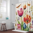 thumbnail image 5 of Pink Orange Flowers Fabric Shower Curtain Retro Butterfly Leaves Washable Shower Curtains for Bathroom, Waterproof Bath Curtain with Hooks Home Decor 36x72in, 5 of 8