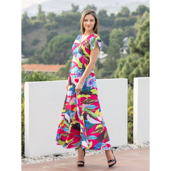 Floral V Neck Empire Waist Maxi Dress