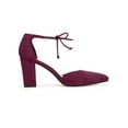 thumbnail image 3 of BLISSFUL STEP Women's High Block Heels Pointed Toe Ankle Strap Dress Shoes​ Burgundy 7, 3 of 8