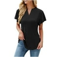 thumbnail image 2 of HUPOM Womens Tops Summer Womens Shirts Short Sleeve V-Neck Blazer Tab Sleeve Black M, 2 of 5