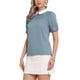 thumbnail image 4 of INSPIRAR CHIC Blusa de Mujer Vintage con Cuello Peter Pan, Manga Corta con Contraste, Color Gris Azul, 4 of 6
