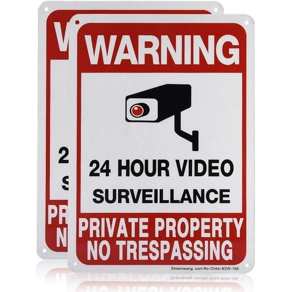 GFDYREE Sheenwang 2-Pack Private Property No Trespassing Sign, video surveillance signs outdoor, UV Printed .040 Mil Rust Free Aluminum 10 x 7 in, Security camera sign for home, Business, Dr