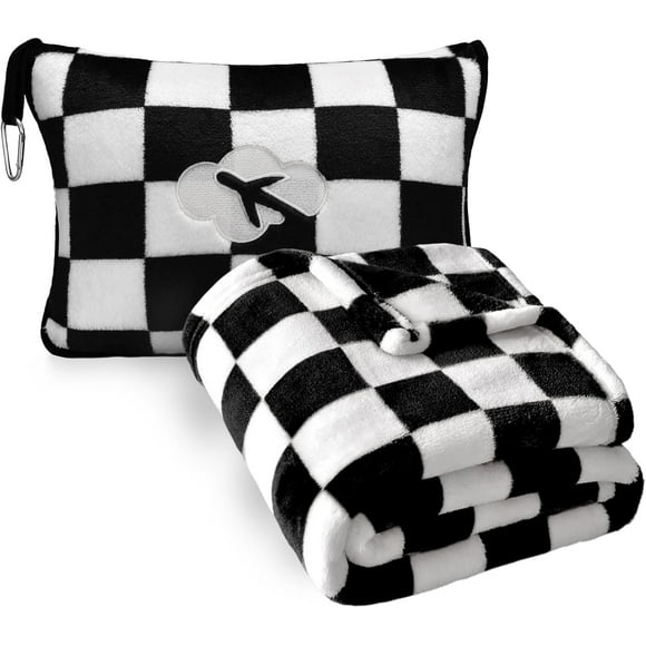 Manta de viaje manta y almohada 2 en 1 funda suave correa para equipaje de mano clip para mochila