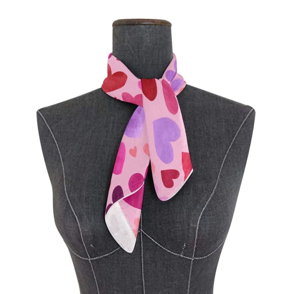 Square Scarf 24x24 Inch Pink Red Heart Seamless Print Silky Satin Sun Protection Neck Scarf for Women Multi-Purpose Head Wrap Bandana for Hair Bag Decoration
