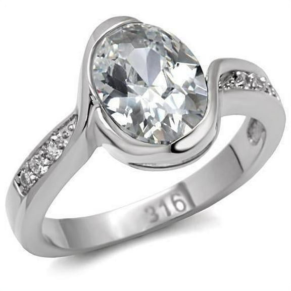 Womens Rings High polished (no plating) Stainless Steel Ring with AAA Grade CZ in Clear TK064