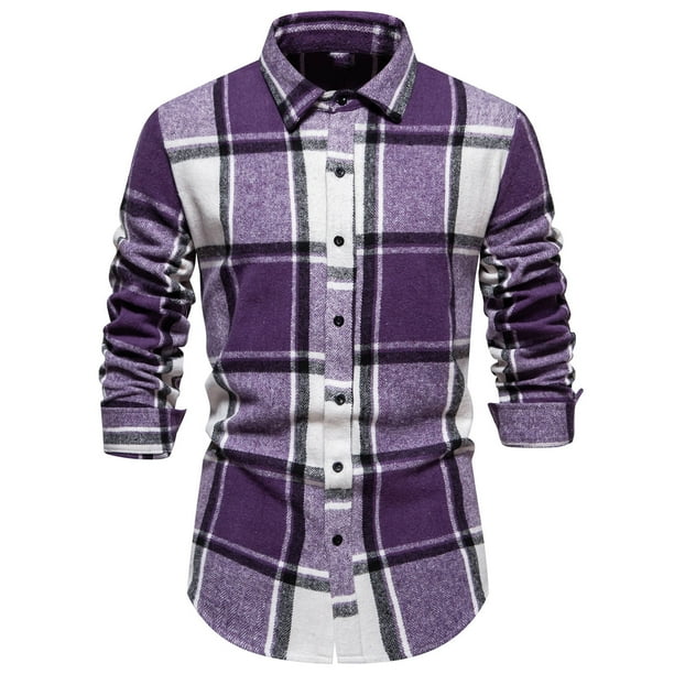 Blusa y camisa de manga larga con cuello vuelto para hombre, blusa informal a cuadros con botones y cuello vuelto, blusa de manga larga para hombre