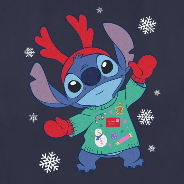 Women's Lilo & Stitch Christmas Outfit Stitch Graphic Tee Navy Blue Large