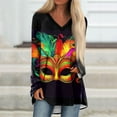 thumbnail image 2 of Resicozy Womens Mardi Gras Shirt Funny Mask Printed Pullover Fashion Party V Neck Long Sleeve Shirts Top Gray#1 L, 2 of 5