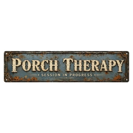 Porch Therapy Metal Sign Rustic Farmhouse Wall Decor, Funny Porch Quote Aluminum Tin Sign for Outdoor Patio Front Door Yard, Housewarming Gift 16×4 Inch
