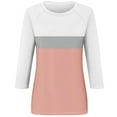 thumbnail image 2 of Jewelreauty Women Tunic Tops Elbow Length Sleeve Color Block Striped T-Shirts Casual Crewneck Base Tee, Pink M, 2 of 5