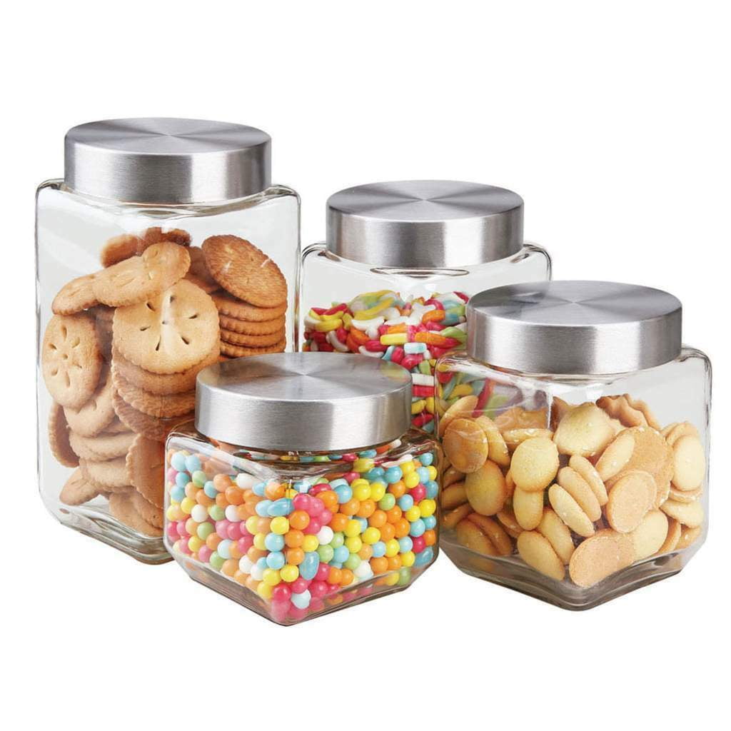 Oggi 4 Piece Airtight Glass Storage Containers Set - Includes 4 Square  Glass Kitchen Canisters with Stainless Steel Lids - Sleek, Modern Kitchen