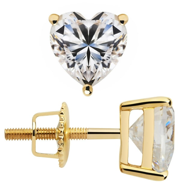 Everyday Elegance 14K Solid Yellow Gold Stud Earrings Heart Cut