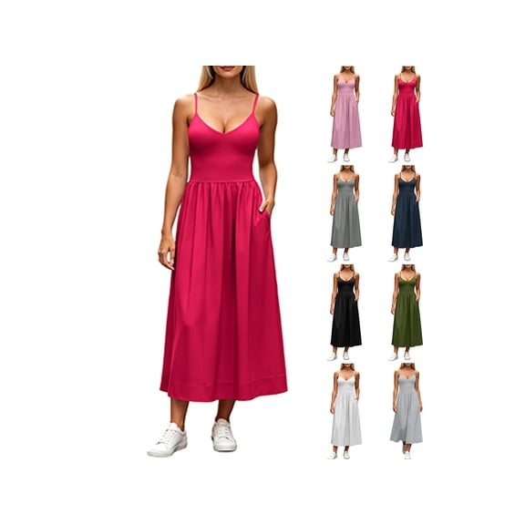 Womens Plus Size Summer Dresses Casual Fold Tie Camis Sleeveless Round Neck Dress
