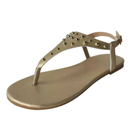 

Follure Girl women s casual shoes Women s Fashion Summer Flip Shoes Casual Buckle Rhinestone Beach Sandals Gold 42