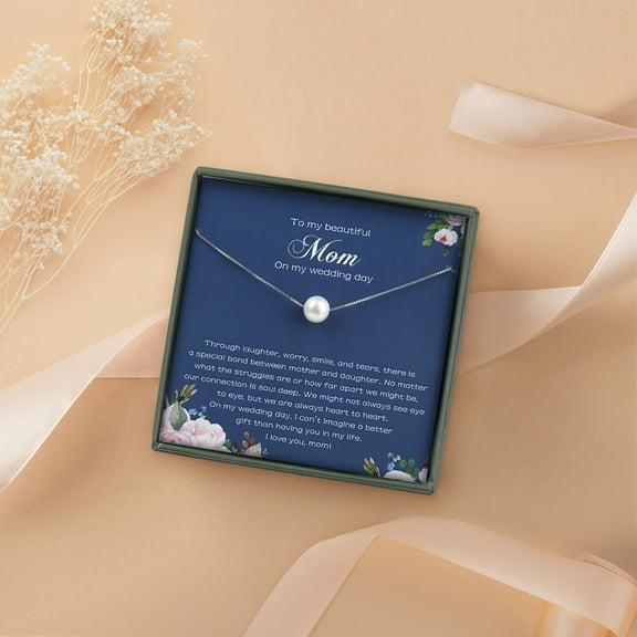 Anavia to Mom On Wedding Day Gift, Mother of the Bride Pearl Gift Necklace, to Beautiful Mom Gift from Bride-[White Pearl   Silver Chain]
