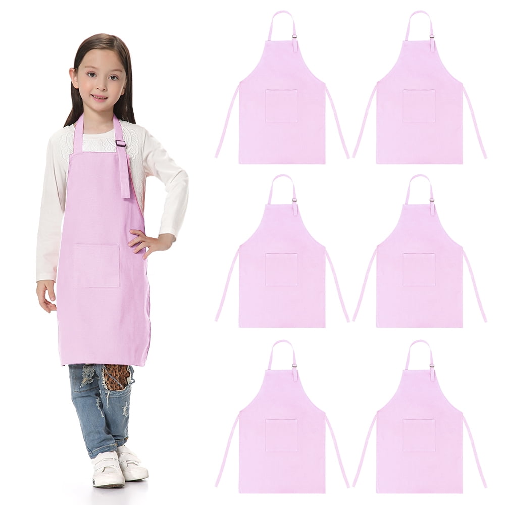 Syhood 6 Pieces Kids Apron with Pocket Adjustable Children Chef Apron for Baking Painting Cooking (Color 1, Small)