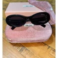 thumbnail image 2 of Miu Miu Women's Oval Sunglasses Tortoise/Black Frame Gold Logo, 2 of 5