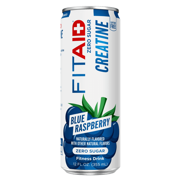 FITAID CREATINE Zero Sugar, Encapsulated Creatine, Naturally Sweetened, Blue Raspberry, 12-oz. cans (Pack of 24)