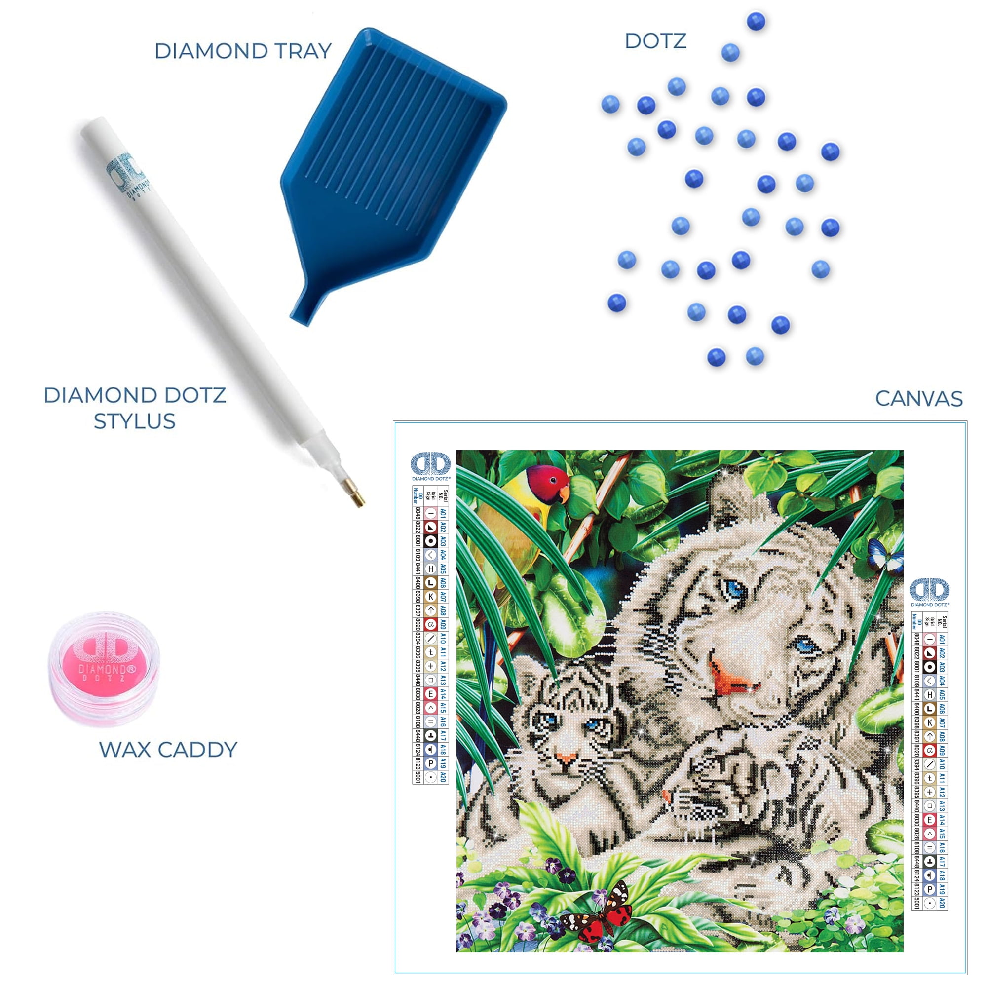 Diamond Dotz White Tiger & Cubs Animal Diamond Painting Kits for Adults - Diamond Art Kits a Relaxing Creative Craft Kit with Dotz Gems  20.5"x20.5"