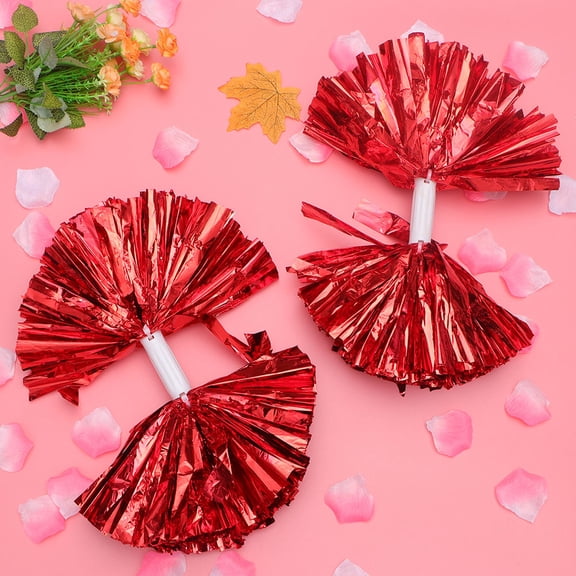 WHAMVOX  4 Pcs Cheerleading Pom Poms Performance Prop White Cheerleader Red