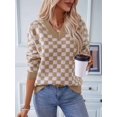 thumbnail image 6 of Women'S Cropped Plaid Sweater V-Neck Long Sleeve Crop Sweater Pullover Jumper Knit Top Khaki S, 6 of 8
