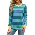 thumbnail image 2 of Karoyedx Women Fall Shirts Long Sleeve Striped t Shirts for Women Long Sleeve Tops Crew Neck Fitted Tees Casual Trendy Outfits Green Size,S, 2 of 9