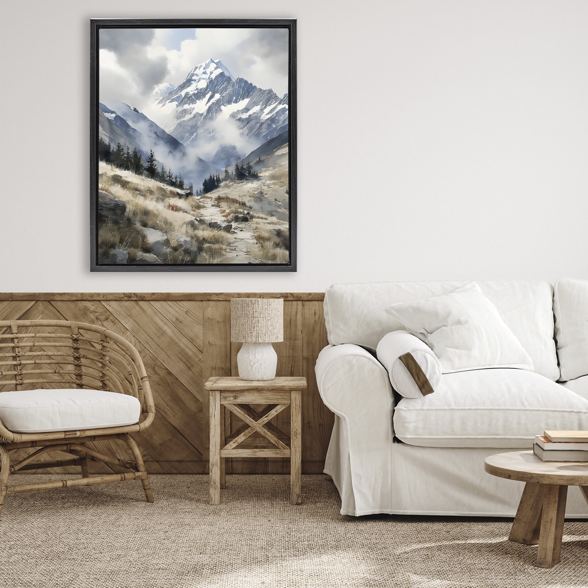 Stupell Industries Snow Caps Mountain Peaks Black Framed Floater Canvas Wall Art, design by Franklyn Gregory